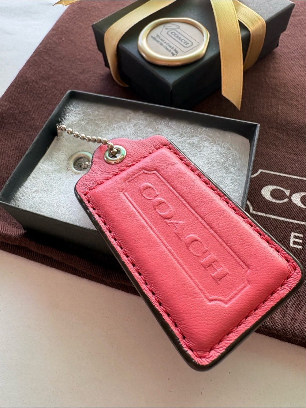 🍉 Y2K 3” XL Coach Oversized Coral Pink Watermelon Red Vintage Hang Tag Bag Charm